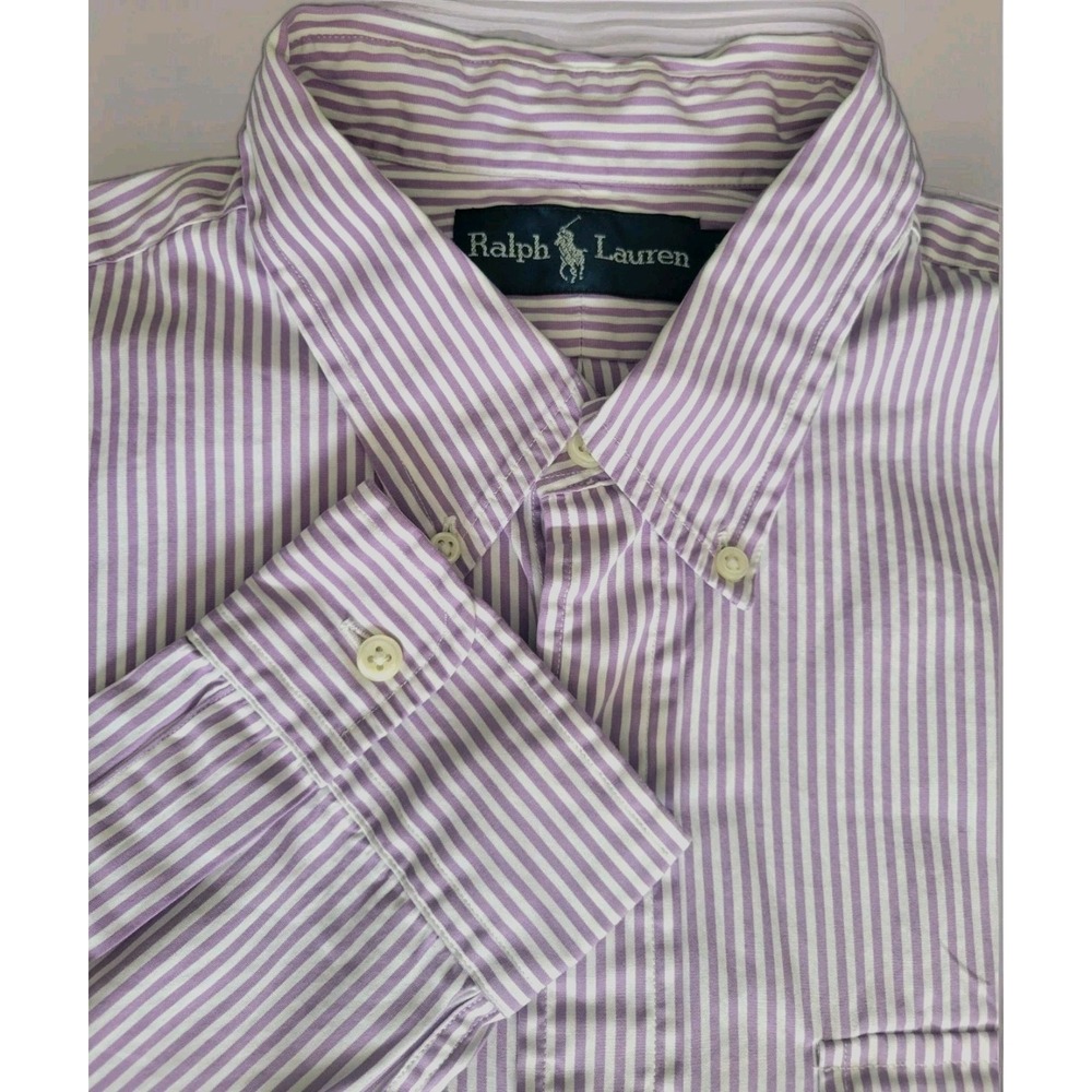 Ralph Lauren Men's Sz L  Purple & White Stripe Long Sleeve Spring
